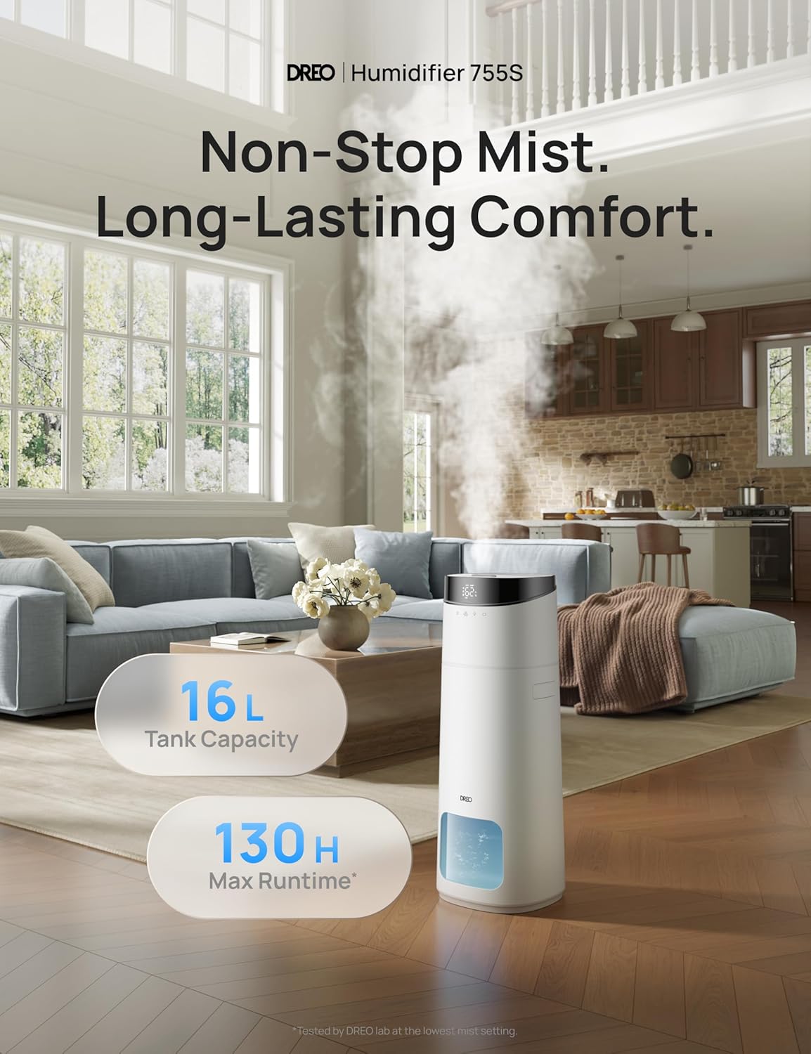 16L Slim Bevochtiger Groot Kamer 1000 vt², 130H Kouemis Lugbevochtigers Bo-vul, Afstandbeheer/Raak/Stem & APP-beheer, Selfreinigende Tenk, 30dB, RGB Lig - Wit