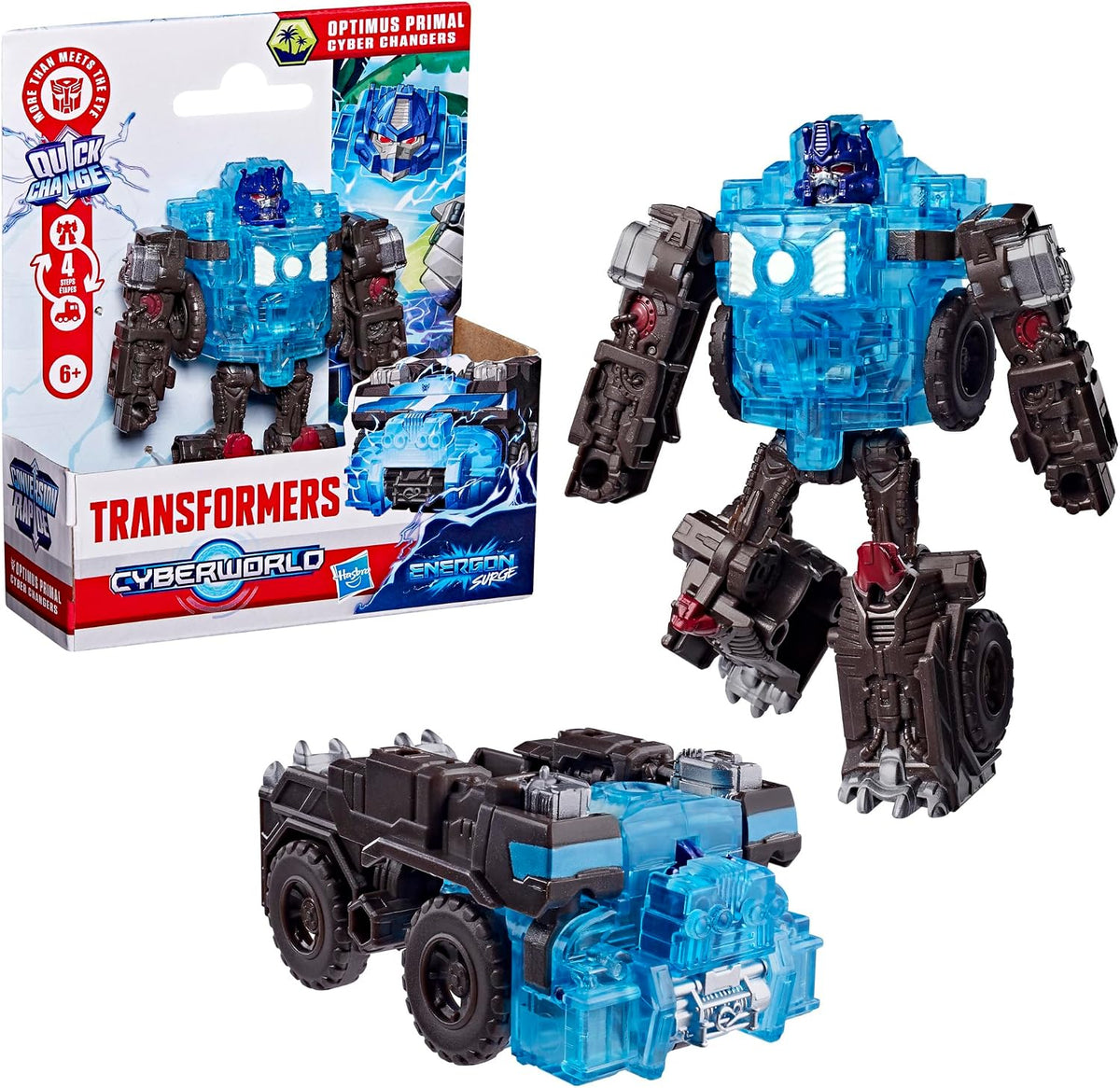 Transformers CYBERWORLD Optimus Primal Cyber Changers Energon Surge 4-Inch Action Figure Quick Change to Truck Mode Robot Toys (Kids 6+)