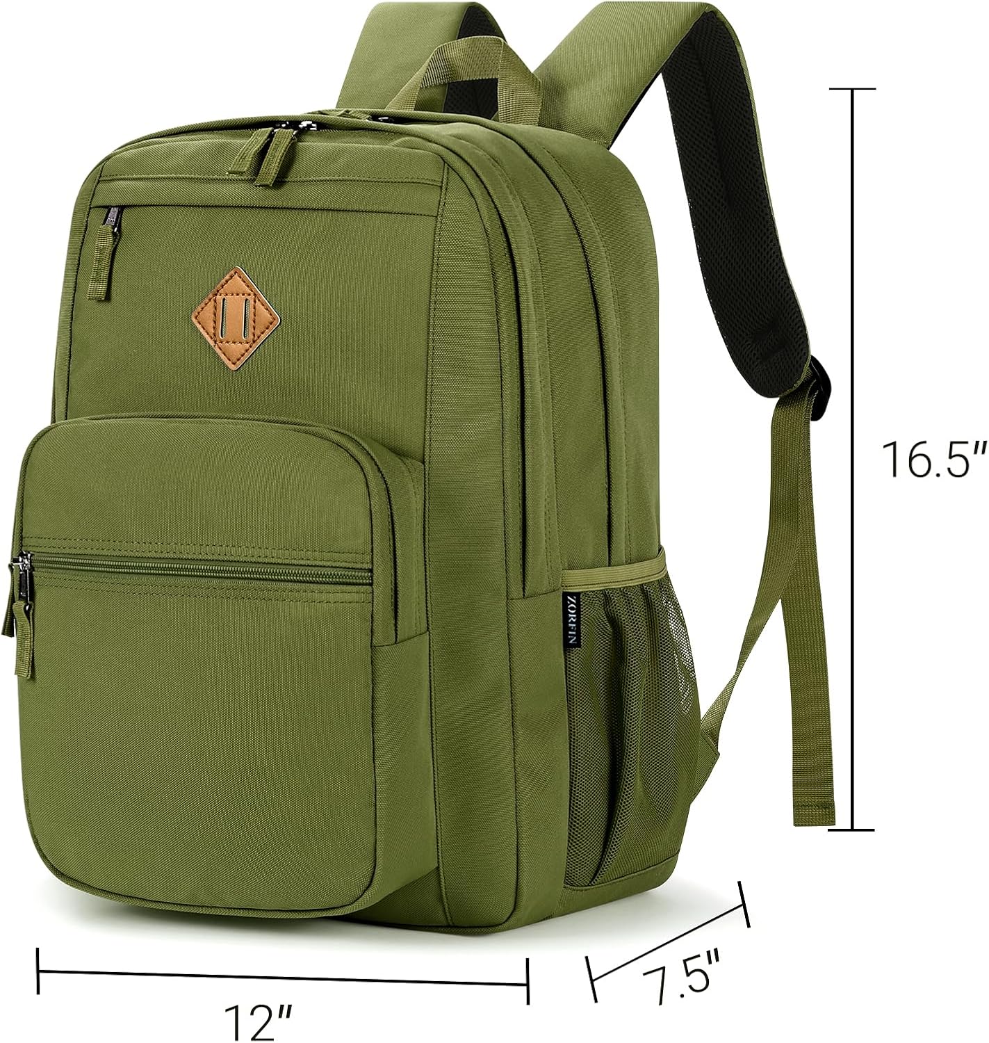 26L Backpack for School, College, and Travel: Water Resistant Bookbag with 8 Compartments - Army Green