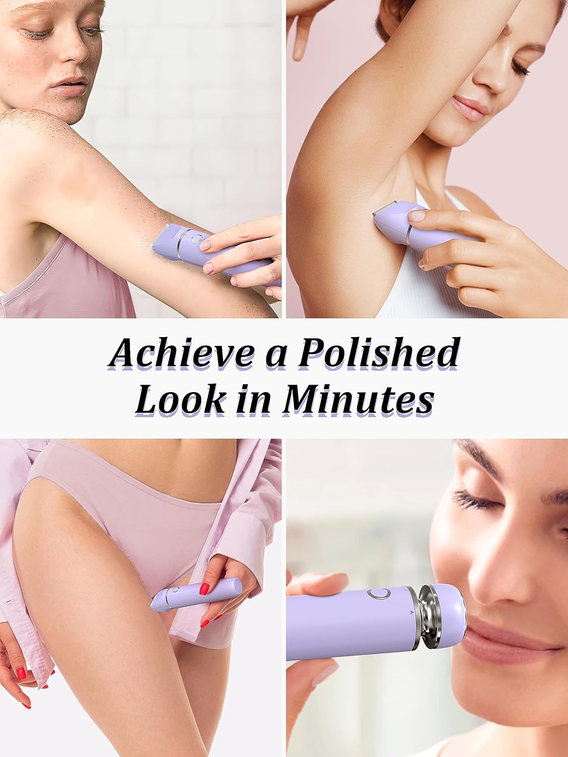 Bikini Trimmer and Shaver Kit - 2-in-1 Wet/Dry Electric Body Hair Trimmer Facial Hair Removal Cordless Waterproof (Purple)