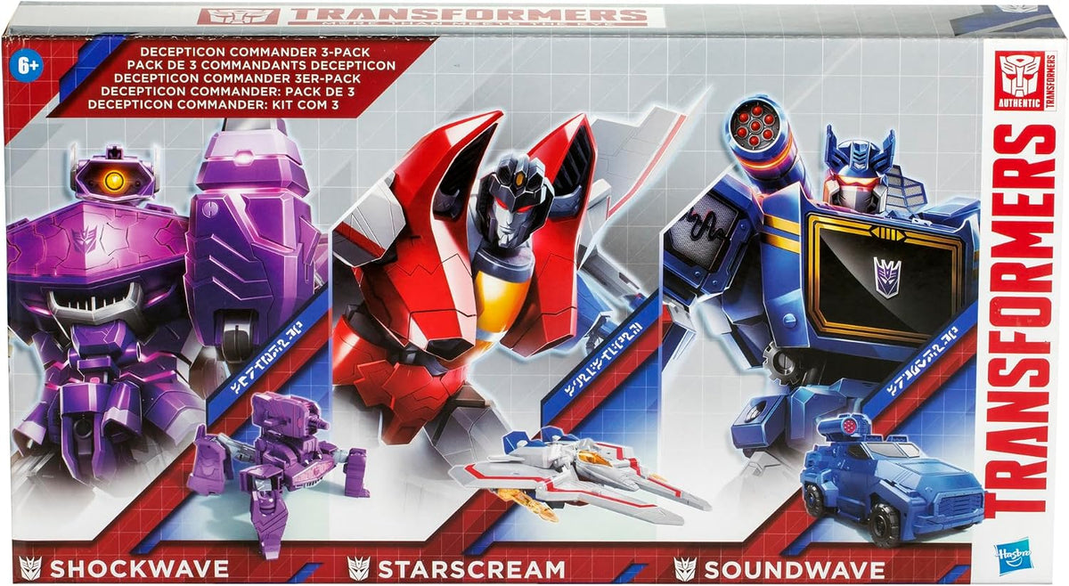 Transformers Decepticon Commander 3-Pack of 5-Inch Robot Action Figures for Boys and Girls, Starscream, Shockwave & Soundwave, Interactive Toys for Kids Ages 6 and Up (Amazon Exclusive)