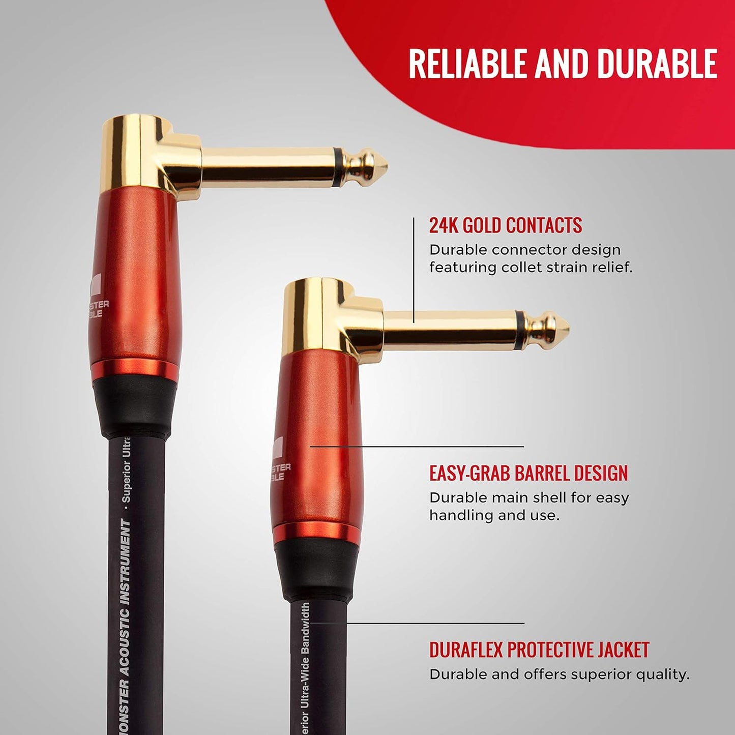 Monster Prolink Acoustic Instrument Cable. 8 in Guitar Cable. Right Angle to Right Angle Monster Cable w/ Superior Delivery Speed. Rich & Clean Sound Monster Cord. Monster Instrument Cable