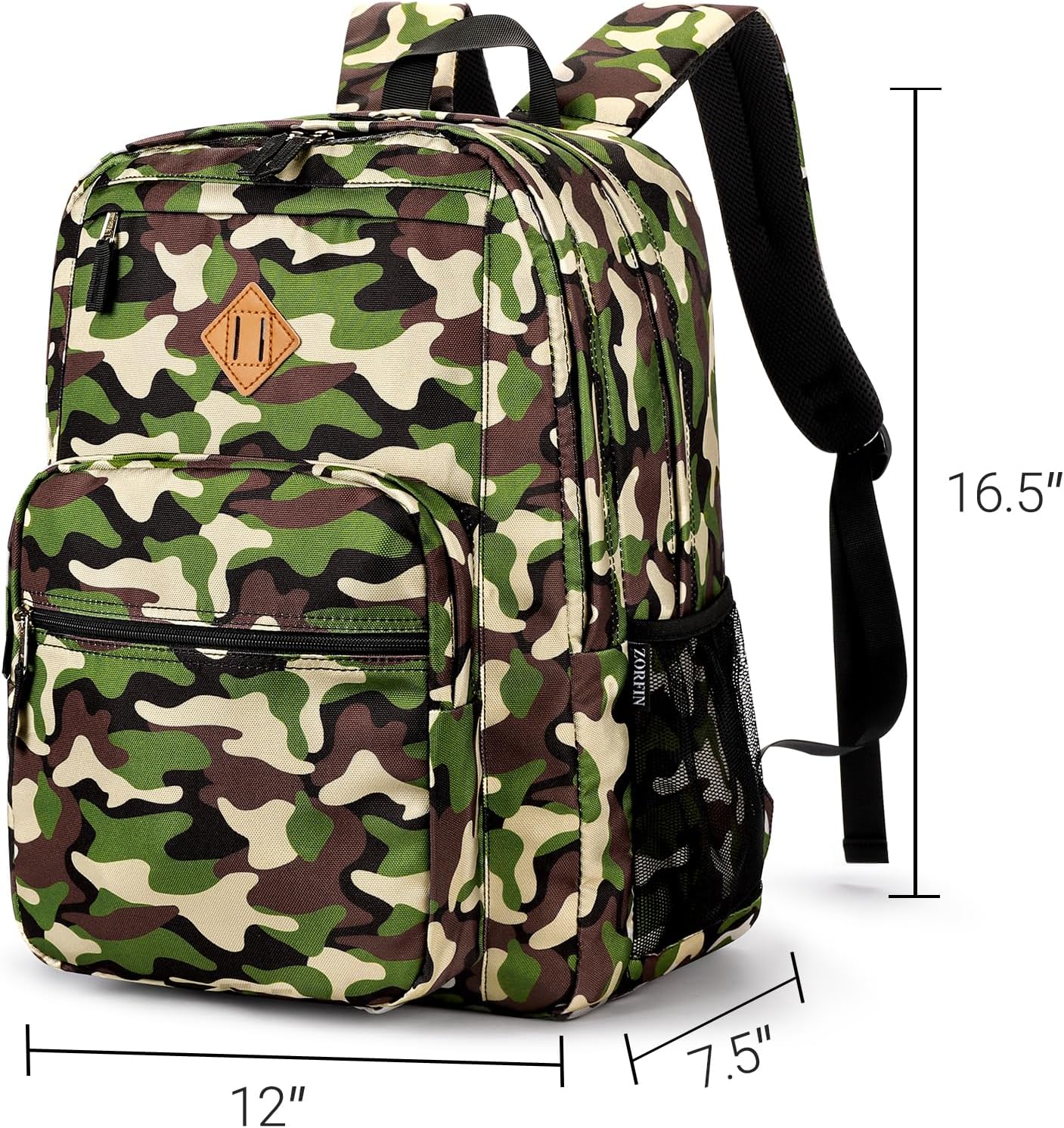 26L Backpack for School, College, and Travel: Water Resistant Bookbag with 8 Compartments - Buckshot Camo