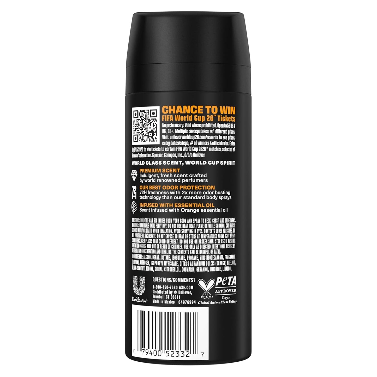 AXE Fine Fragrance Collection Body Spray Black Vanilla 72 Hour Freshness Aluminum Free - 2.9 oz (Pack of 3)