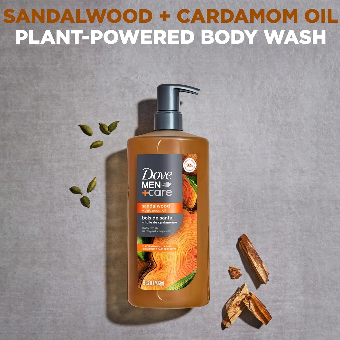 DOVE MEN CARE Moisturizing Body Wash Sandalwood & Cardamom Oil Plant-Based (26oz) - 2PK