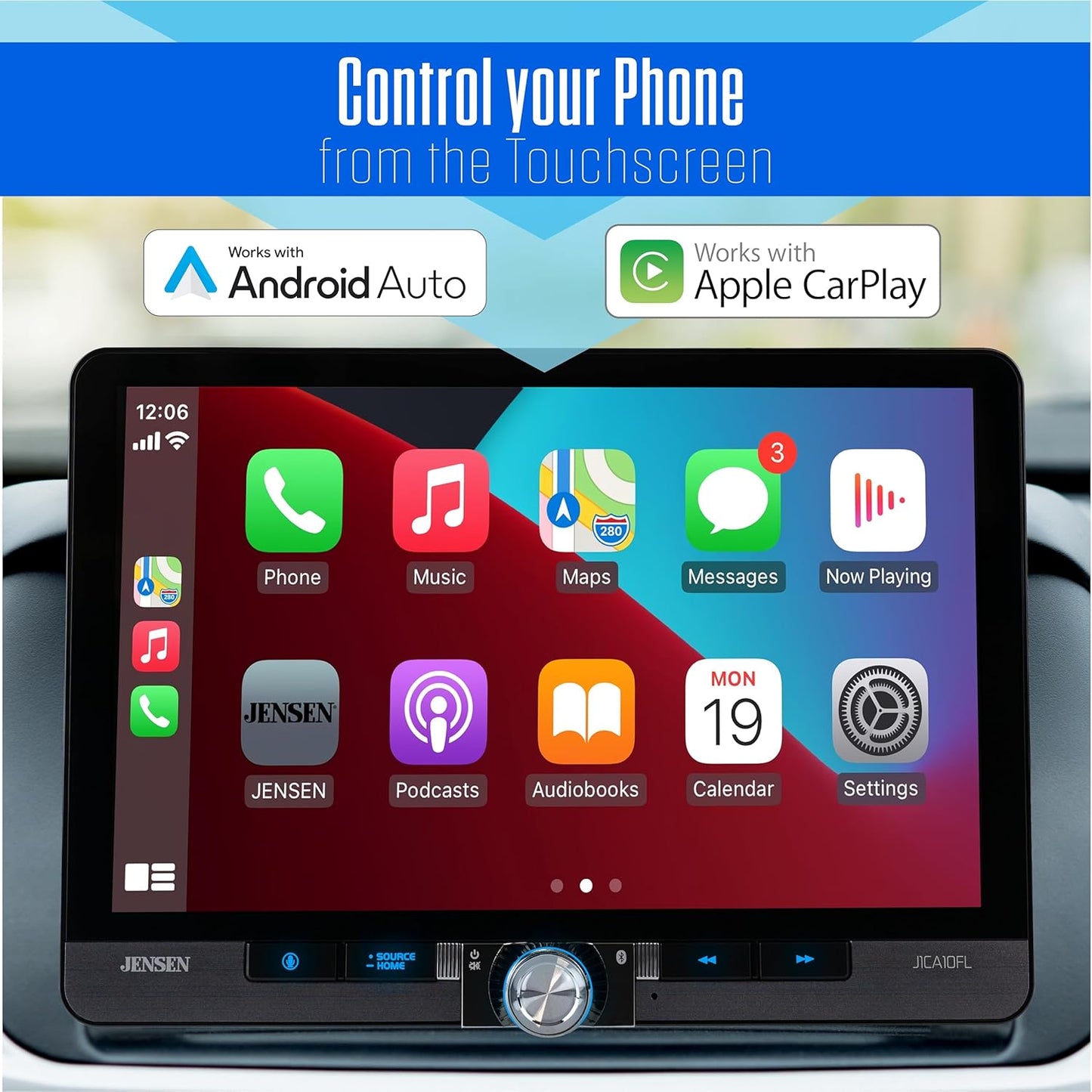 10.1" Single / Double DIN Apple CarPlay Android Auto Wired or Wireless Touchscreen Car Stereo Radio Bluetooth, USB Charge - Backup Camera Included