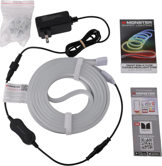 Monster Slim Neon LED-ligstrook, 4,9 m RGB+IC Wi-Fi LED-toulig, Waterbestand vir buite en binne, Versoenbaar met Alexa Google Home en Siri, Toepassing- en stembeheer, Klankreaktief, Buigsaam