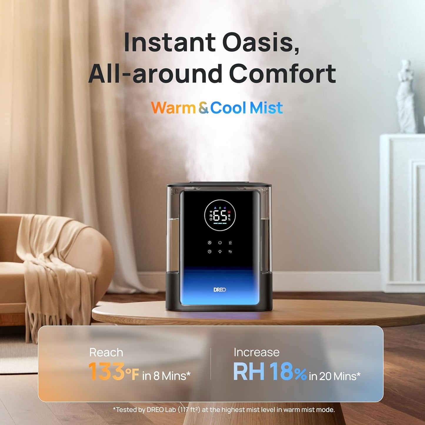 8L Slim Lugbevogtiger Groot Kamer 55m², HM717S, 80H Werking Groot Warm- en Koelmis 28dB Stil Lugbevogtiger vir Binneshuis - Swart