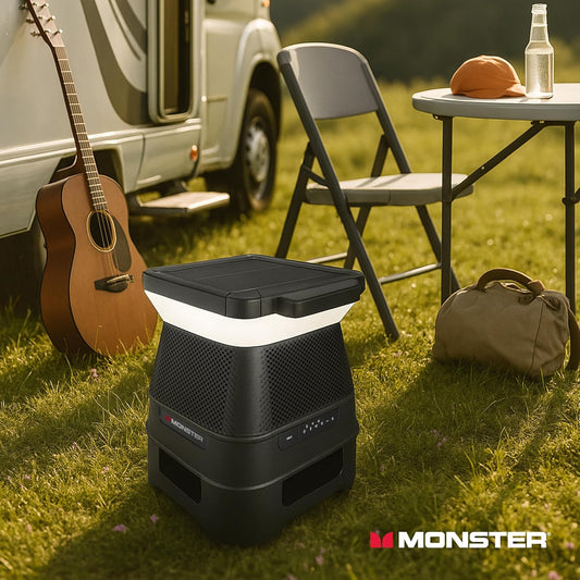 Monster Solar X Luidspreker – Bluetooth-draadlose sonkrag-aangedrewe 360-grade-klank met LED, maklike verbinding, 8 uur se speeltyd en 30W-bass
