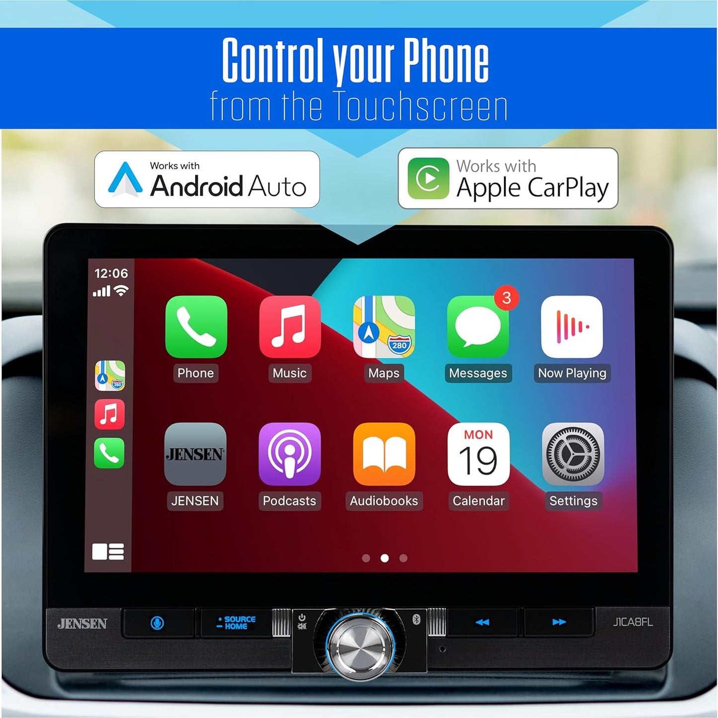 8" Single / Double DIN Apple CarPlay Android Auto Wired or Wireless Touchscreen Car Stereo Radio Bluetooth | USB Charge | Backup Camera Included