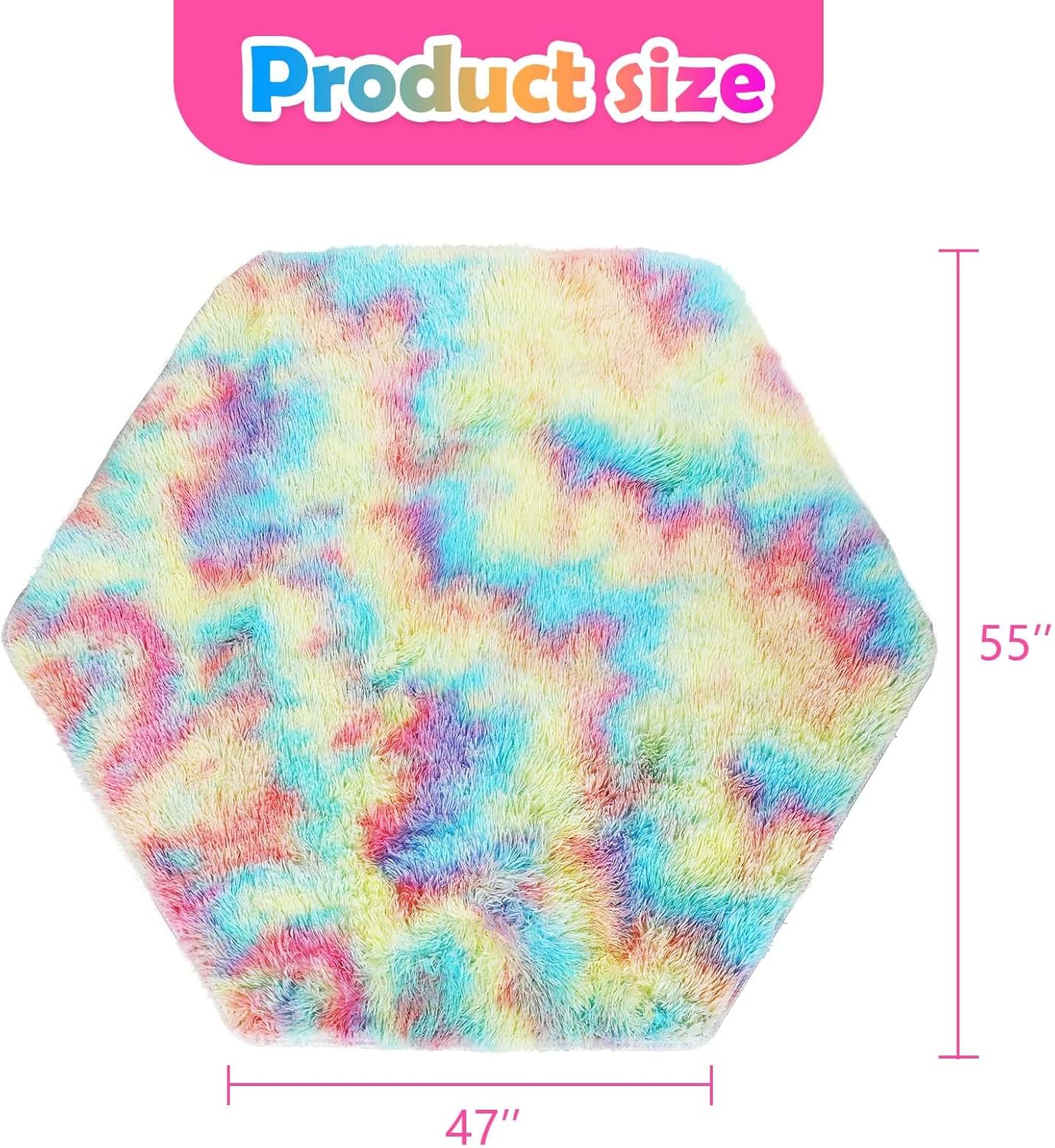 Monobeach Pink Kids Rug for Nursery Children Room Decor Ultra Soft Hexagon Carpet for Princess Tent for Girls Baby Play Mat for Floor 55”x 47” (Rainbow Hexagon, 55”x 47”)