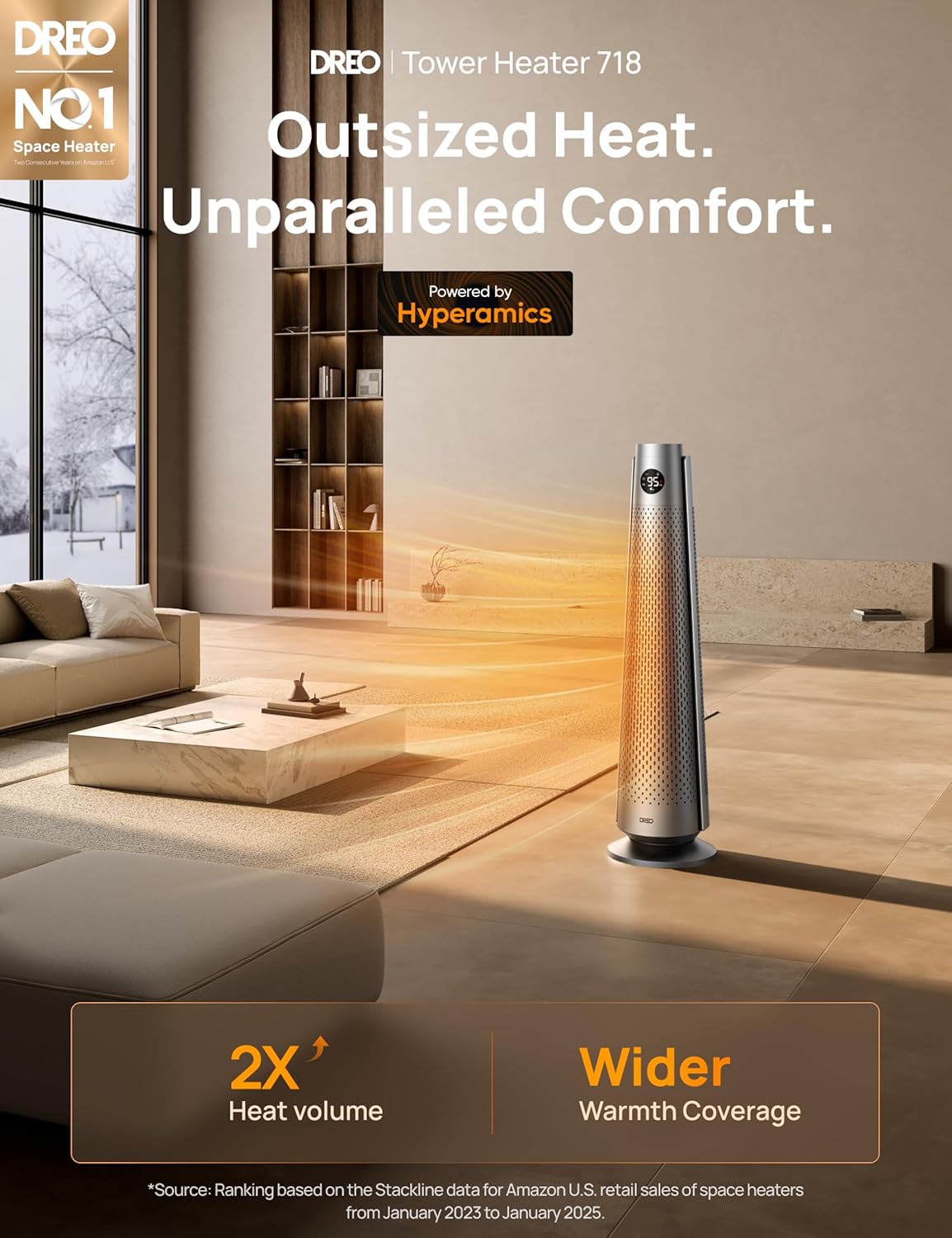 Ruimteverwarmer Groot Kamer, 30" Elektries met Afstandbeheer, 120° Ossilasie, Verstelbare Termostaat, 5 Hitte- en 3 Waaiervlakke, 8 Veiligheidsbeskermings, 25dB Stil, 1-12H Tydhouer - Silwer