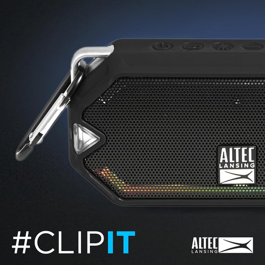 Altec Lansing - HydraMini koordlose Bluetooth-luidspreker, IP67 waterdigte USB C herlaaibare battery met 6 uur speeltyd, kompak, skokbestand, sneeubestand, allesbestand (swart)