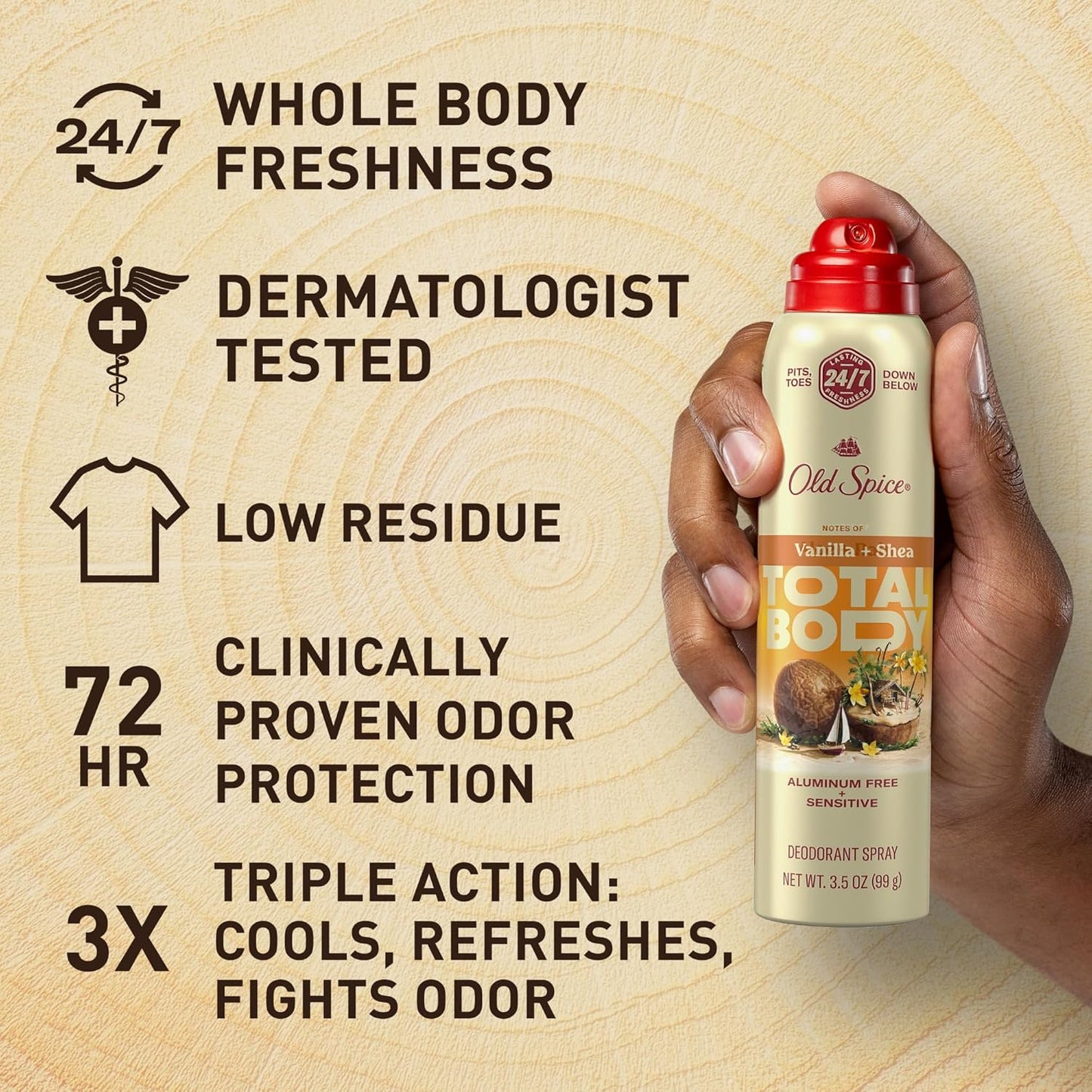 Old Spice Whole Body Deodorant Spray for Men, Aluminum Free - Vanilla + Shea Scent Dermatologist Tested 3.5 oz (2PK)