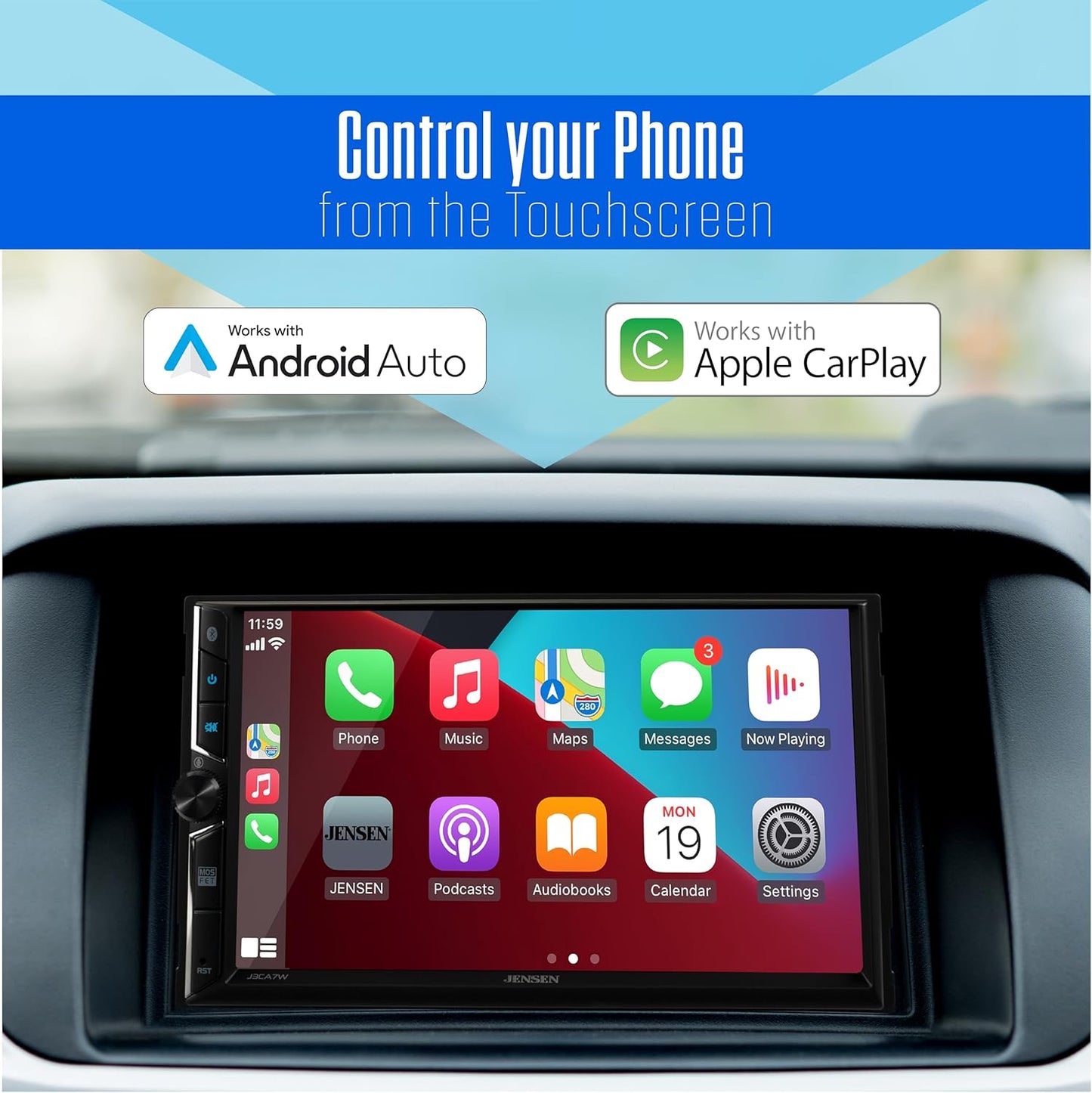 Double DIN 7" Apple CarPlay Android Auto Wired or Wireless Touchscreen Car Stereo Radio Bluetooth Backup Camera Included USB Playback & Charge