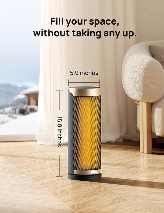 Ruimteverwarmer, 1500W elektriese verwarmers vir binnenshuise gebruik m/ Termostaat, 70° Ossillasie, 8 Veiligheidsbeskermings, 5 Modusse, Afstandbeheer, 12H Aanskakeltydhouer
