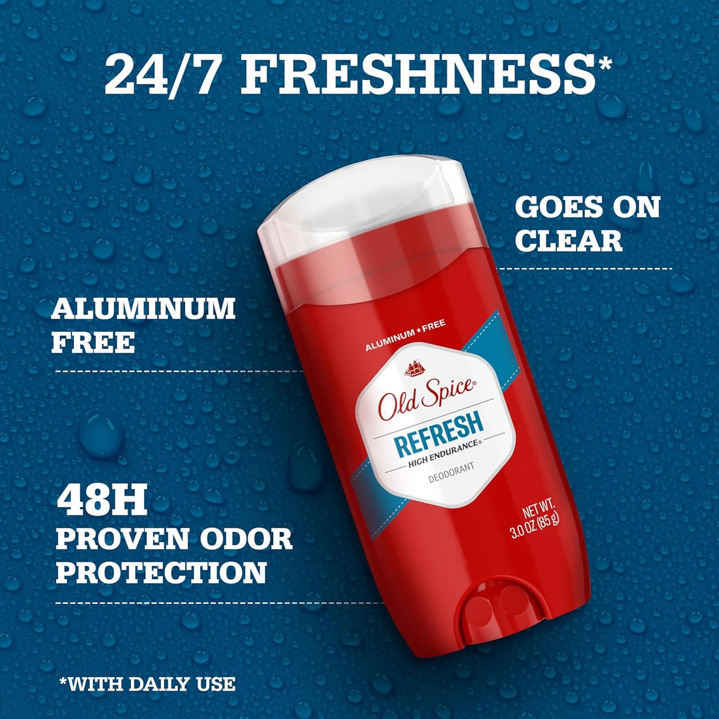 Old Spice Aluminum Free Deodorant For Men, High Endurance, 24/7 Sweat Defense & Odor Protection - Refresh Scent (Pack of 3)