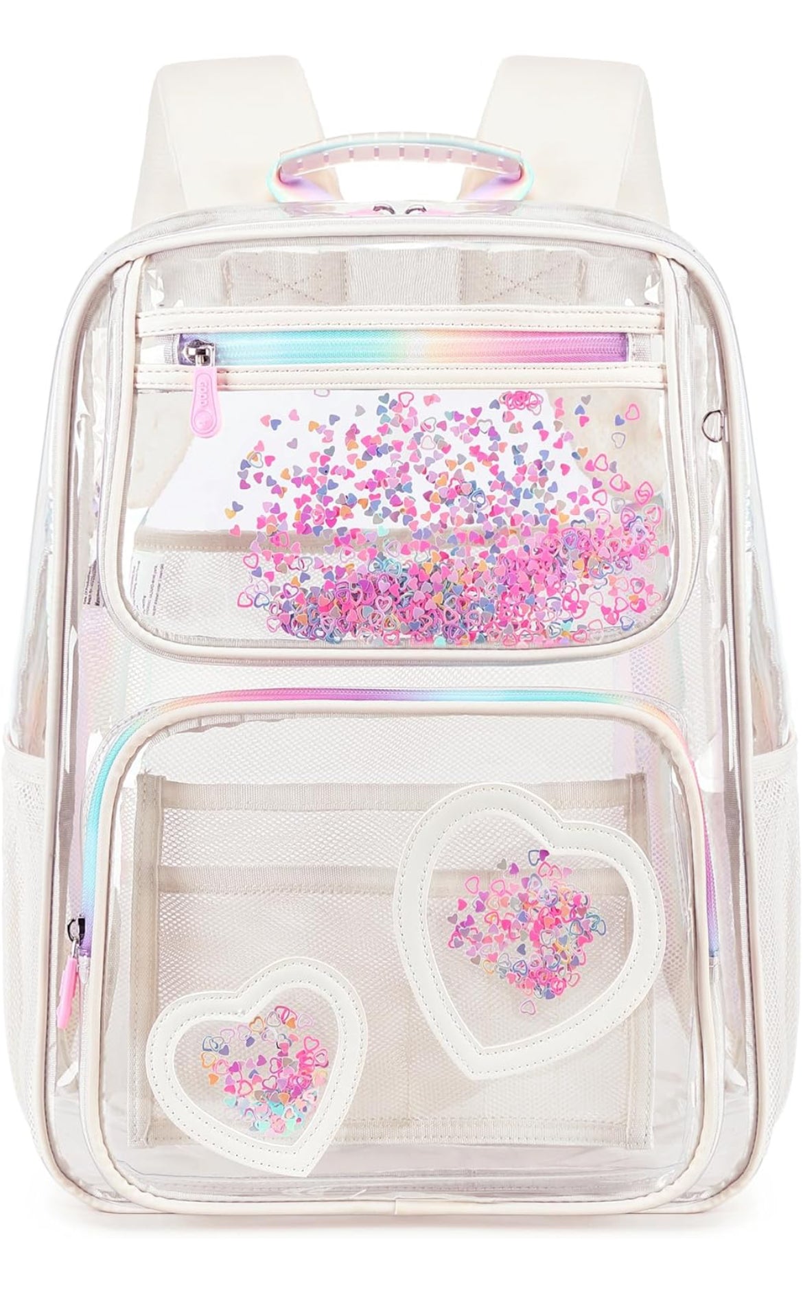 Clear Backpack for Girls Women Transparent Kids Elementary College School Bag Travel Laptop Backpacks Large Bookbags (Off-white)