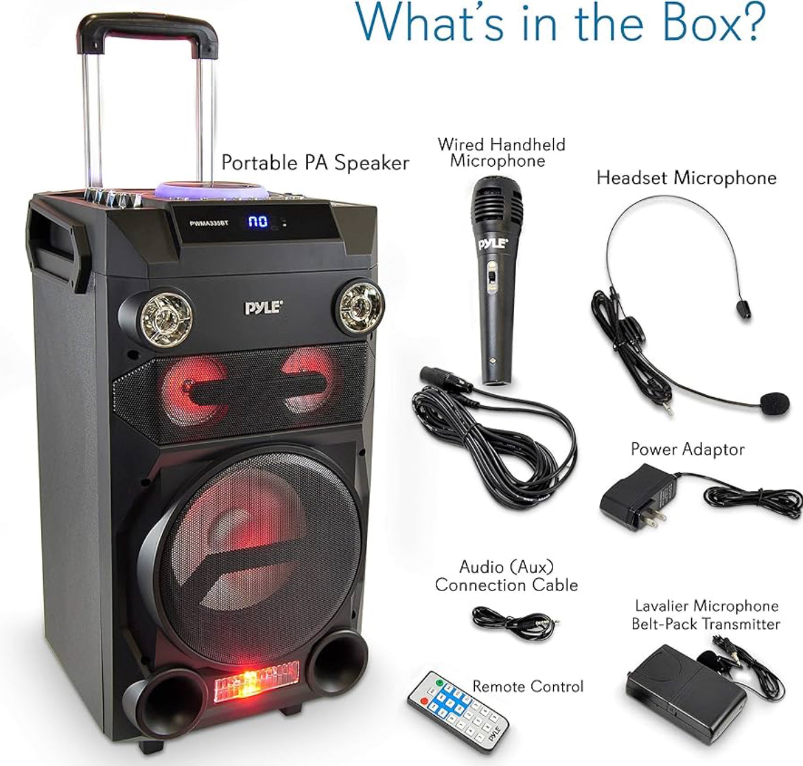 Draagbare Koordlose Bluetooth Karaoke PA-luidspreker - 8'' Subwoofer Klankstelsel met DJ-ligte, Herlaaibare Battery, FM Radio, USB / Mikro SD Leser, Mikrofoon, Afstandbeheer