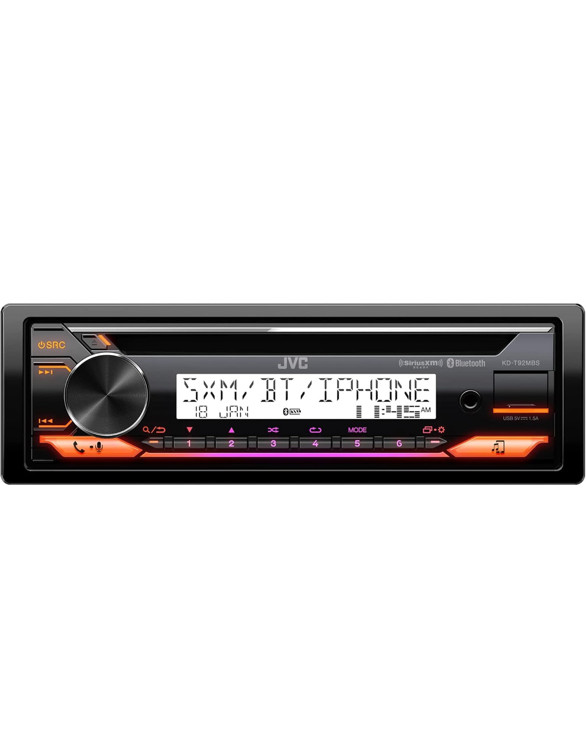 JVC KD-X480BHS Multimedia Motorradio, Enkel DIN, Ingeboude Amazon Alexa, Bluetooth Oudio en Hands-vrye Oproepe, MP3, USB, AUX-in, AM/FM Radio Ontvanger, SiriusXM Gereed, HD Radio