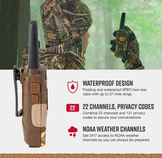 Cobra ACXT1035R FLT CAMO Waterdigte Walkie-Talkies – Herlaaibaar, Dryf, 22 Kanale, Langafstand 37-Myl Tweeradio-stel (2-pak)