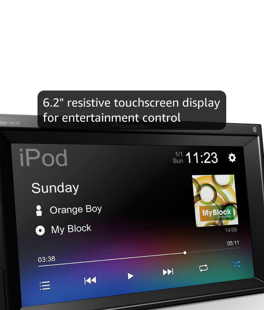 Pioneer 6.2" Resistive Touchscreen Double Din Car StereoDigital Multimedia Receiver, Bluetooth, Backup Camera, AM/FM Radio, FLAC, USB, Short Chassis, 13-Band EQ, 50W x 4 Output