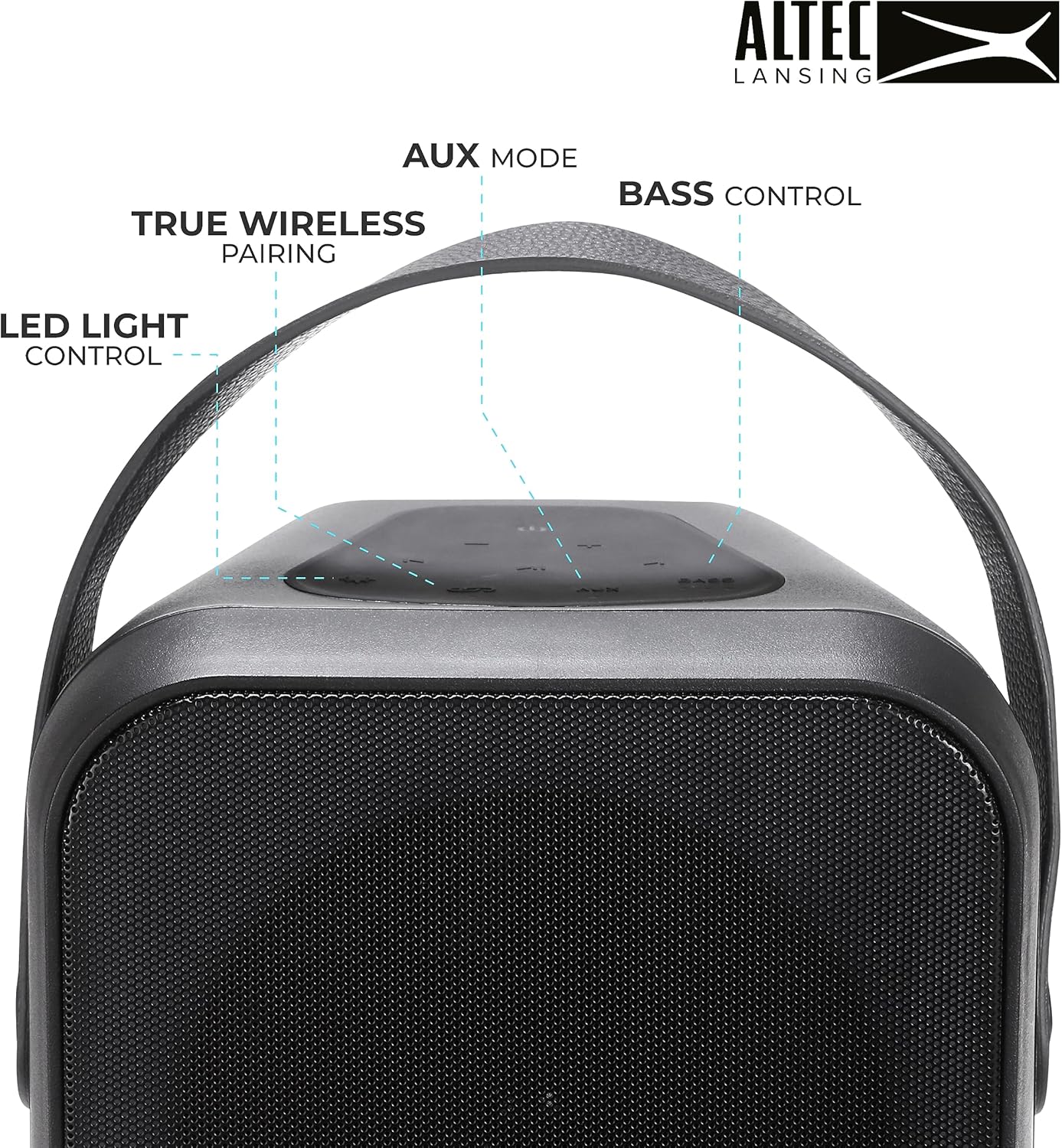 Altec Lansing Shockwave Koordlose Luidspreker 60W Bluetooth-luidspreker met 'n Langdurige 6 Uur Battery, Multi LED Partymodusse, Veelvuldige Basversterkingsmodusse, Partytjie Sinkronisering