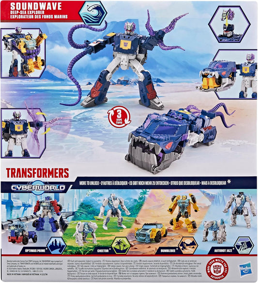Transformers 9-inch CYBERWORLD Soundwave Deep Sea Explorer, Energon Surge Action Figure w/ Quick Change to Submarine Mode Robot Toys