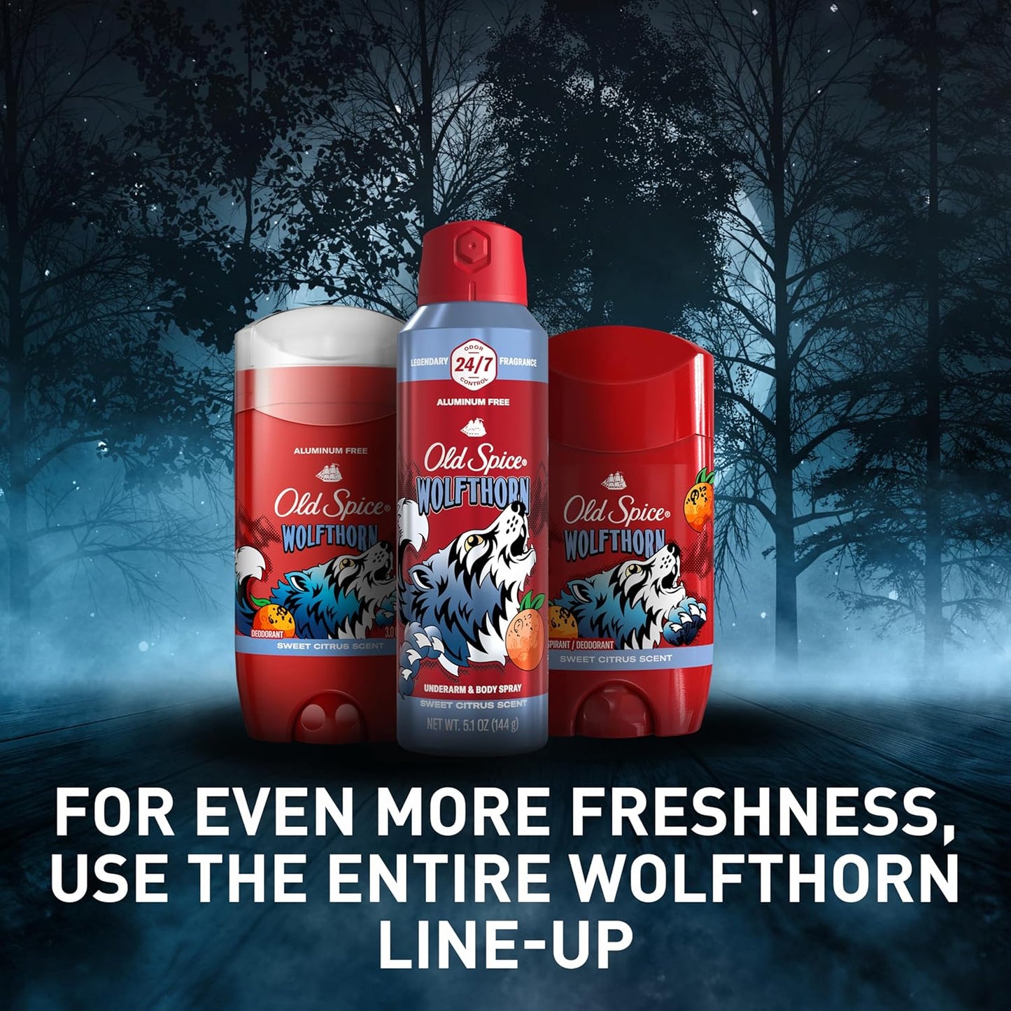 Old Spice Aluminum Free Body Spray for Men, 24/7 Odor Protection, Cologne Quality - Wolfthorn w/ Sweet Citrus Scent (Pack of 3)