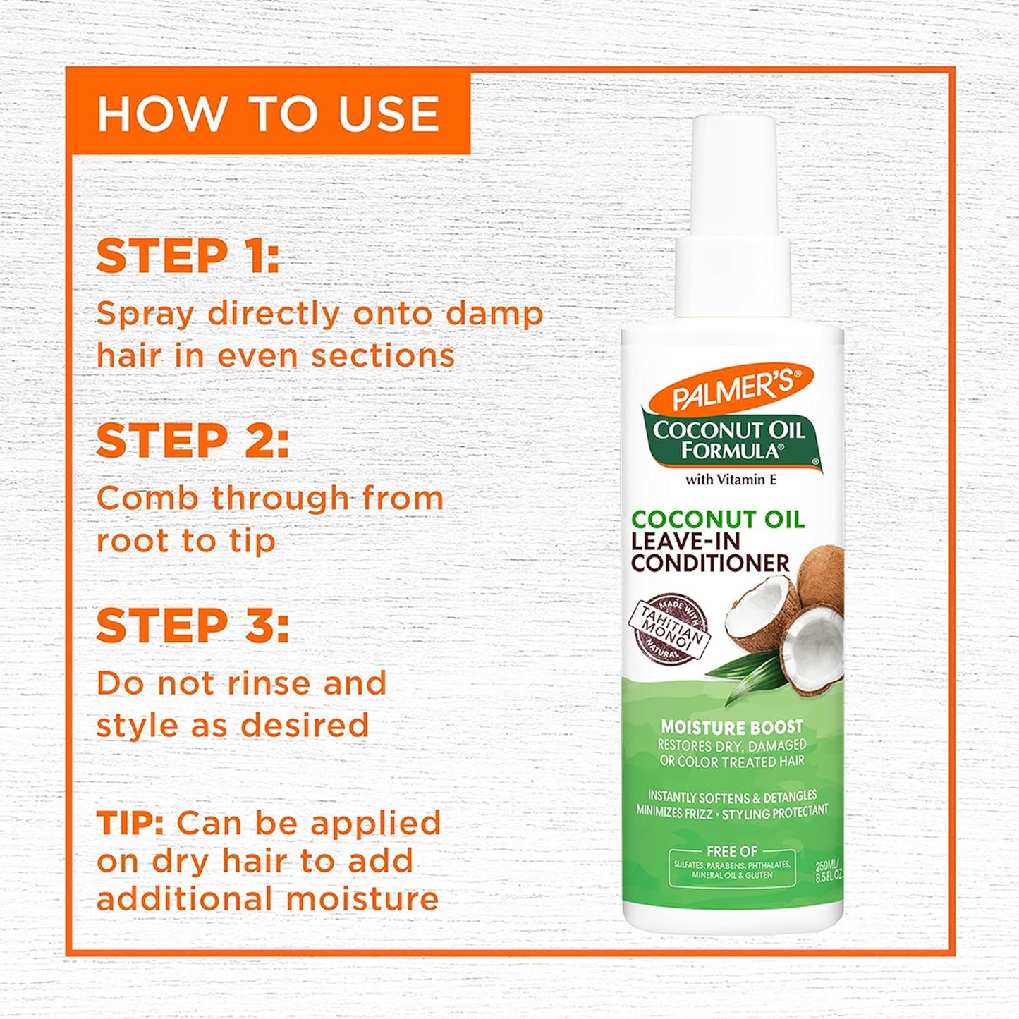 Palmer's Coconut Oil Formula Moisture Boost Leave-In Conditioner Spray, Instantly Detangle, Hydrate and Strengthen Textured and Curly Hair ( 8.5 oz)