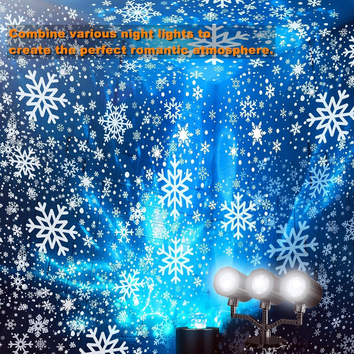 Christmas Three Head Snowflake Projector Upgraded Multi-Mode 360°Rotating, Waterproof Holiday Decorations - White