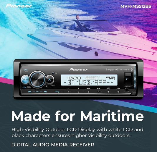 Pioneer MVH-MS512BS Enkel-Din Bluetooth Mariene Stereo met Amazon Alexa en Korrosiebestande Ontwerp