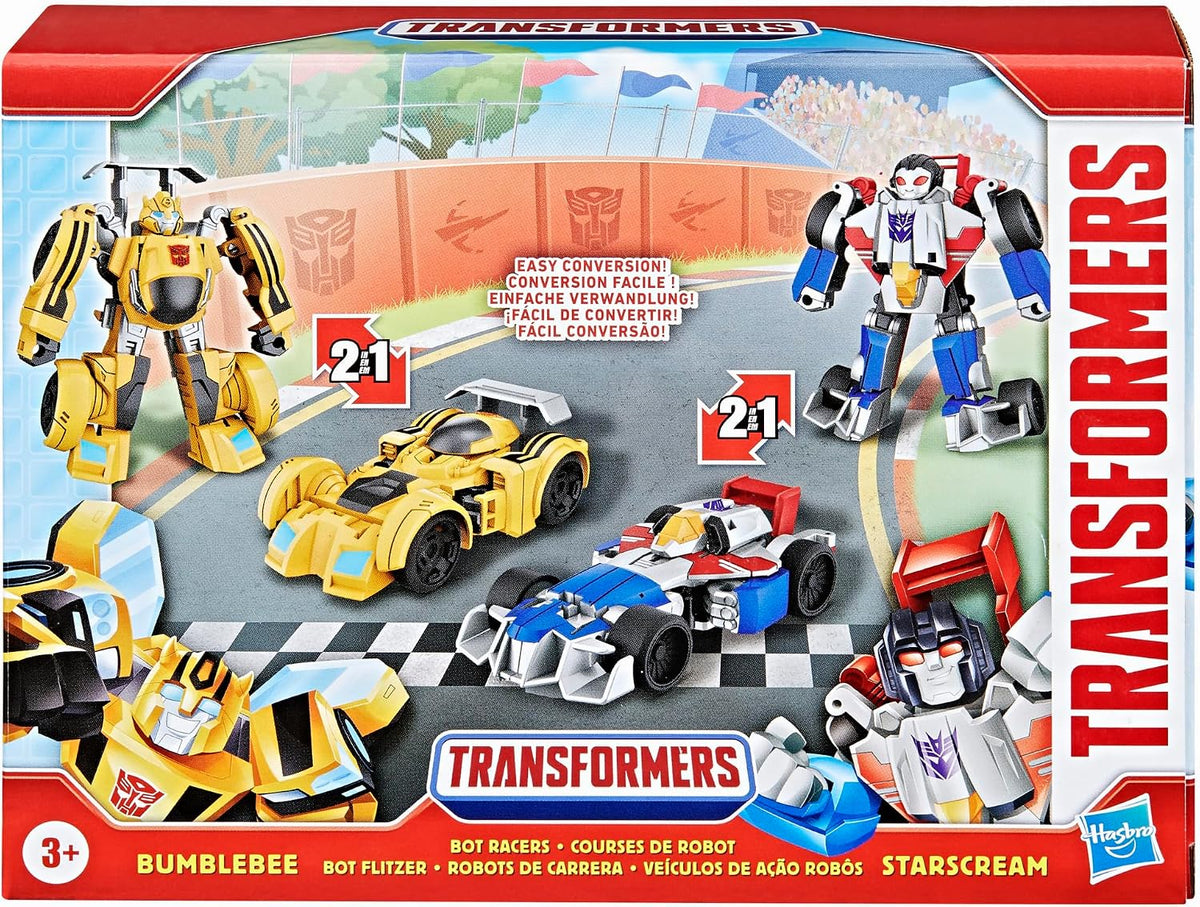 Transformers Bumblebee and Starscream Bot Racers, Easy to Change from Robot Toys to Car Toys, Action Figures for Boys and Girls 3+ (Amazon Exclusive)