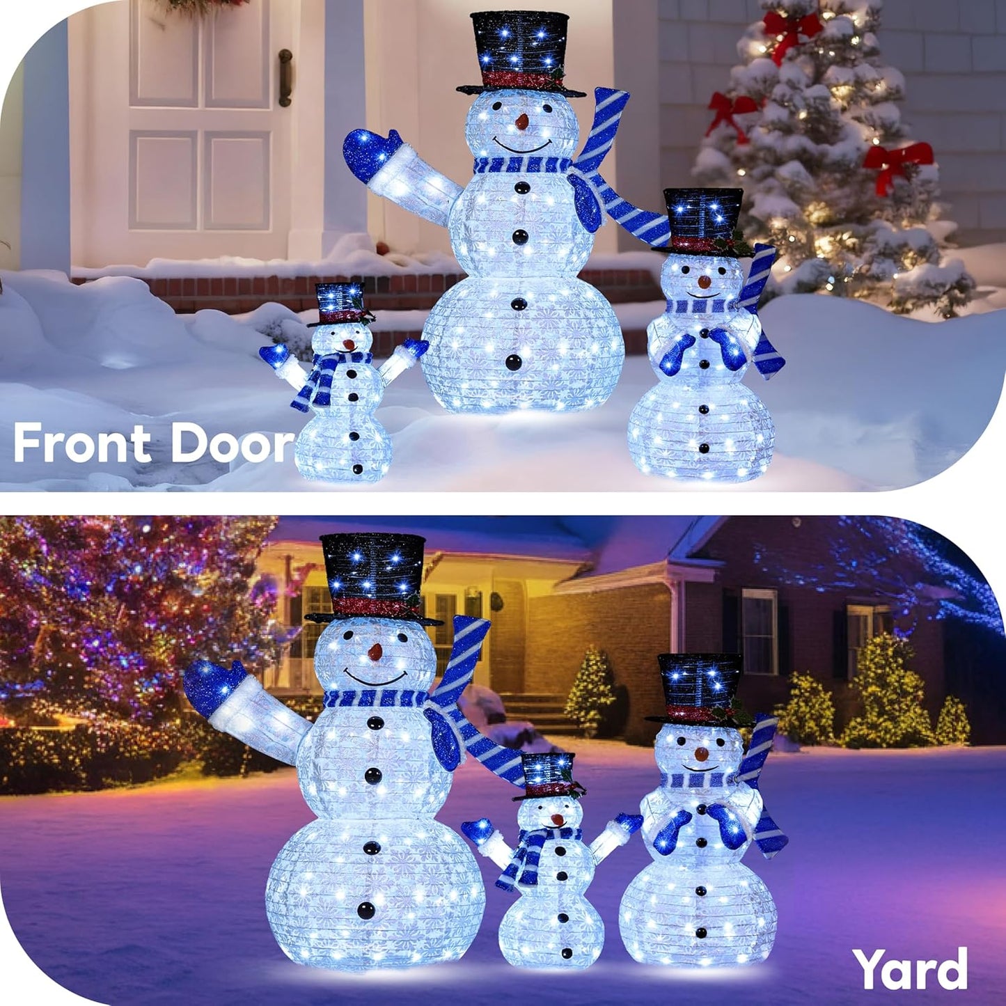 3 STUKE 3D Kersfees Opvoubare Sneeuman Tuinlig 270 Voorafverligte LED Koele Wit Liggie - Blou Serp