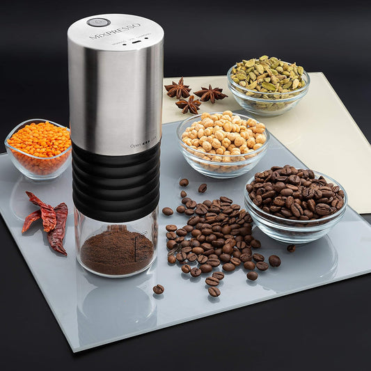 Mixpresso Elektriese Koffiemeul Met USB En Met Maklike Aan/Af-Knoppie, Koffieboontjiemeul & Speserymeul Vir Kruie, Neute & Graankorrels, Speserymeul.