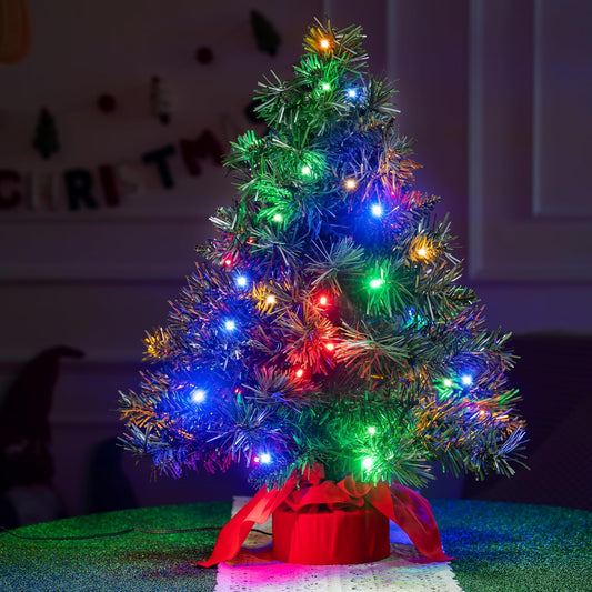 24 duim/2 vt Klein Tafelblad Kersboom met Veelkleurige LED-liggies Versierings Voorafverlig Kunsmatig - Veelkleurig