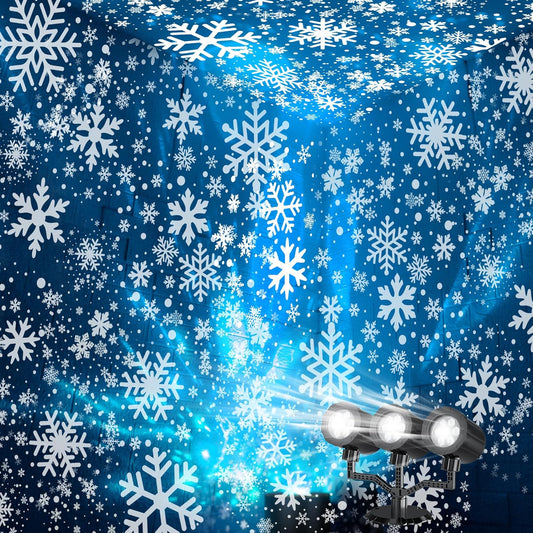 Christmas Projector Lights Upgraded Snowflake Projector IP65 Waterproof LED Snow Projection Lights Decor-Three-Head