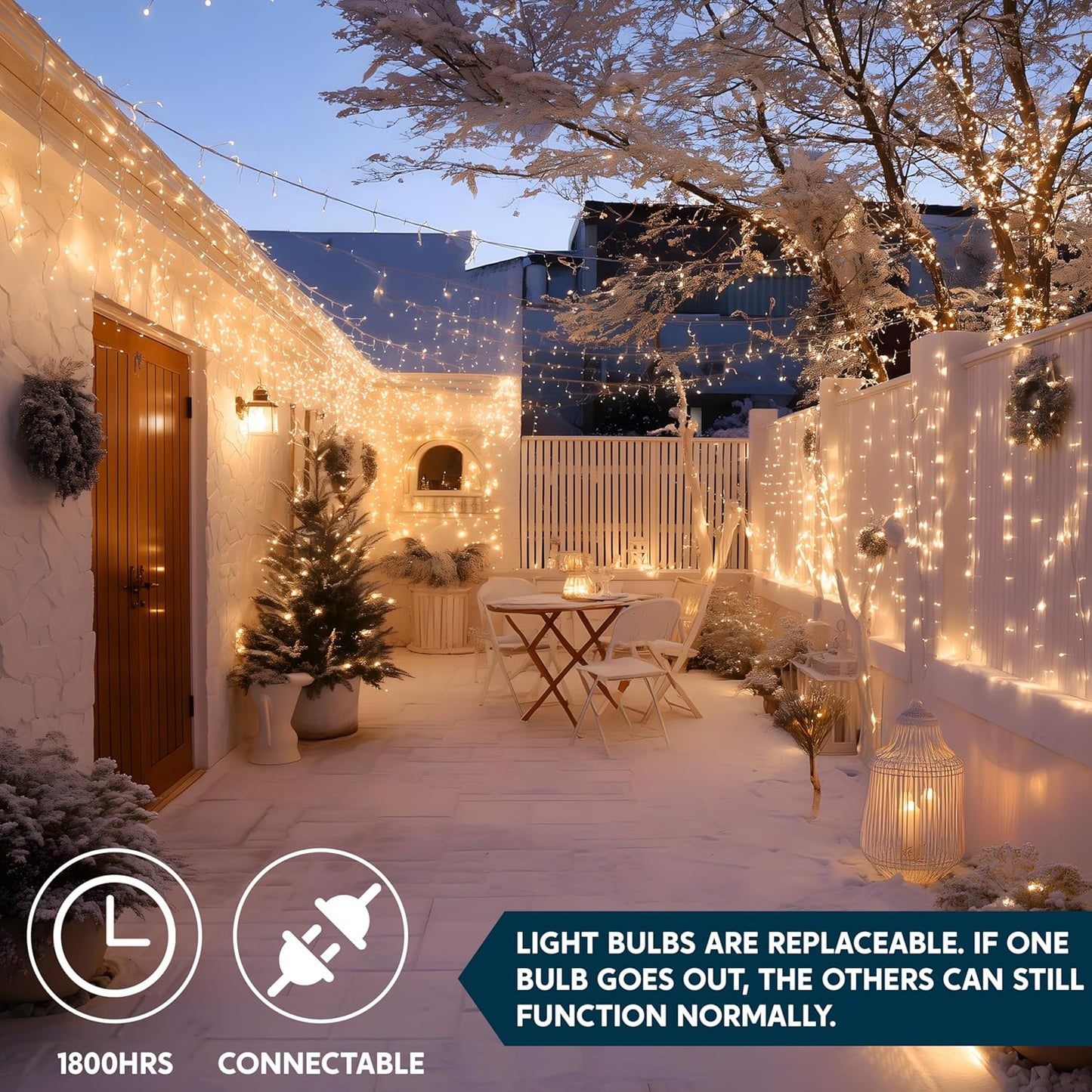 Guirlande lumineuse de Noël, mini-lumière féerique chaude de 100 LED, décoration lumineuse de 6,5 m – Câble blanc