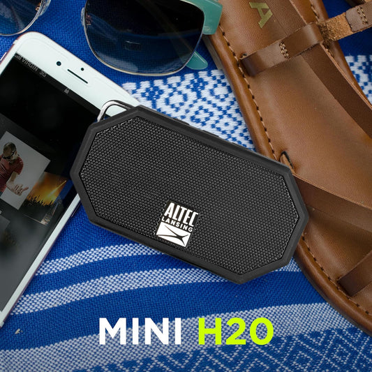 Altec Lansing Mini H2O - Waterdigte Bluetooth-luidspreker, IP67-gesertifiseer en dryf in water, kompakte en draagbare luidspreker vir stap, kamp, swembad en strand, Swart