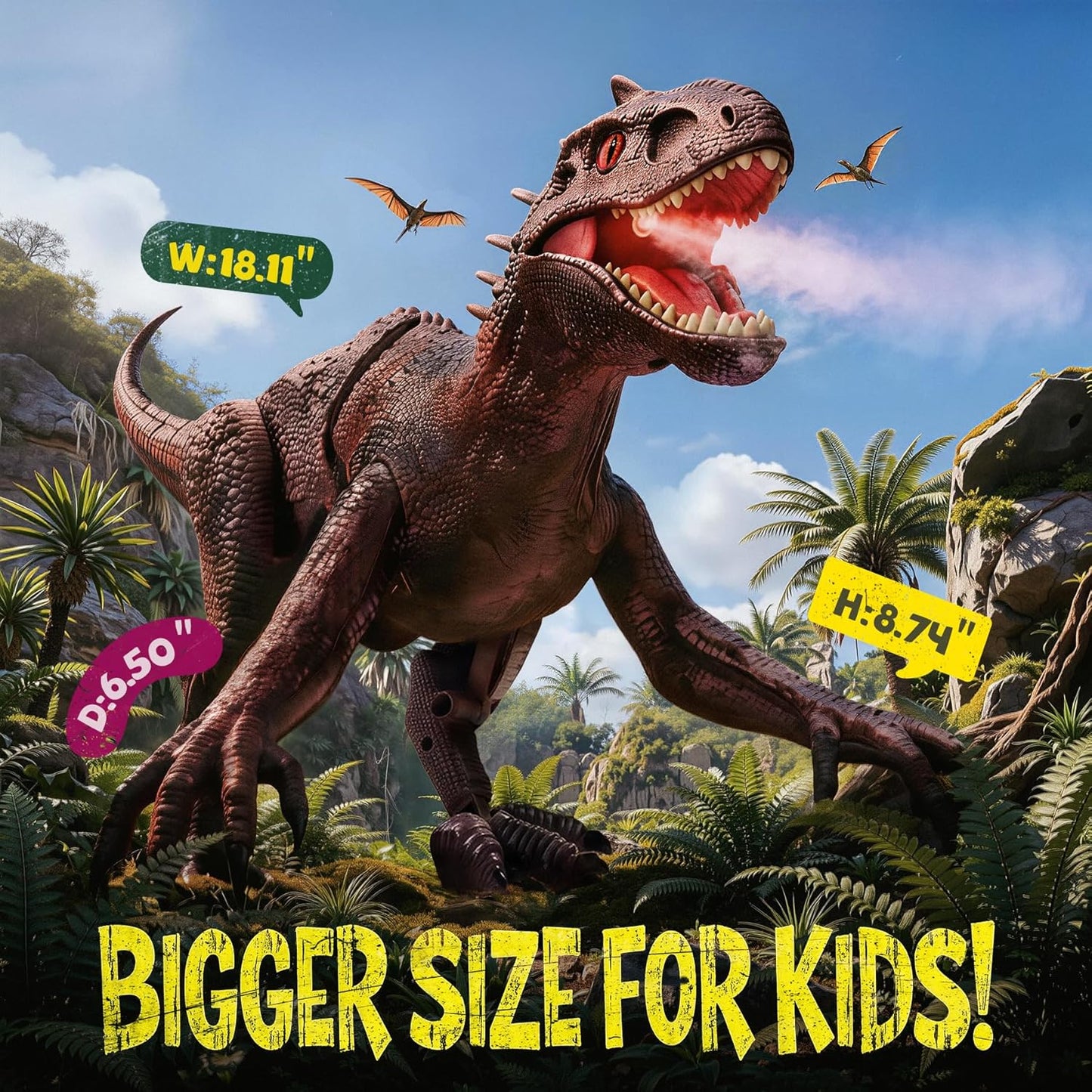VSM32S Big Dinosaur Toys Remote Control Dinosaur w/ Light and Sounds, Demo Mode, Interactive Dino Jurassic Toys