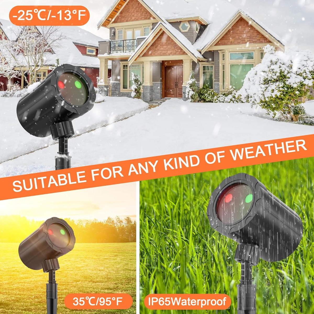 Christmas Projector Lights Red & Green Starlight 3 Modes w/ Remote and Timer Projection Lights, IP65 Waterproof