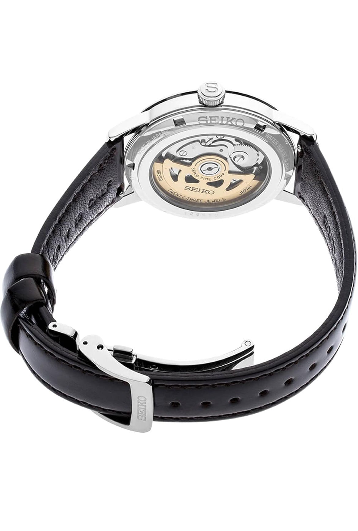 SEIKO Outomatiese Horlosie vir Mans - Presage Cocktail Time - Patroonversier met Goue Syfers en Datumkalender, 50m Waterbestand