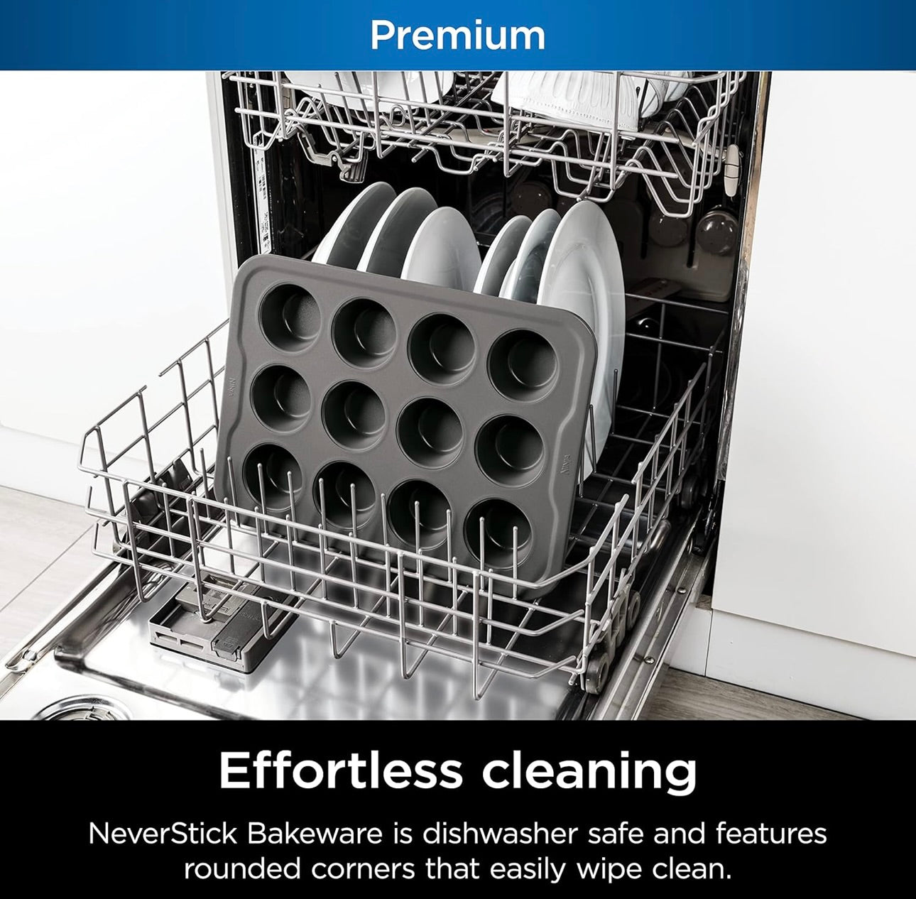 Ninja B30212 Foodi NeverStick Premium 12 Cup Muffin Pan, Nonstick, Oven Safe up to 500⁰F, Dishwasher Safe, Grey