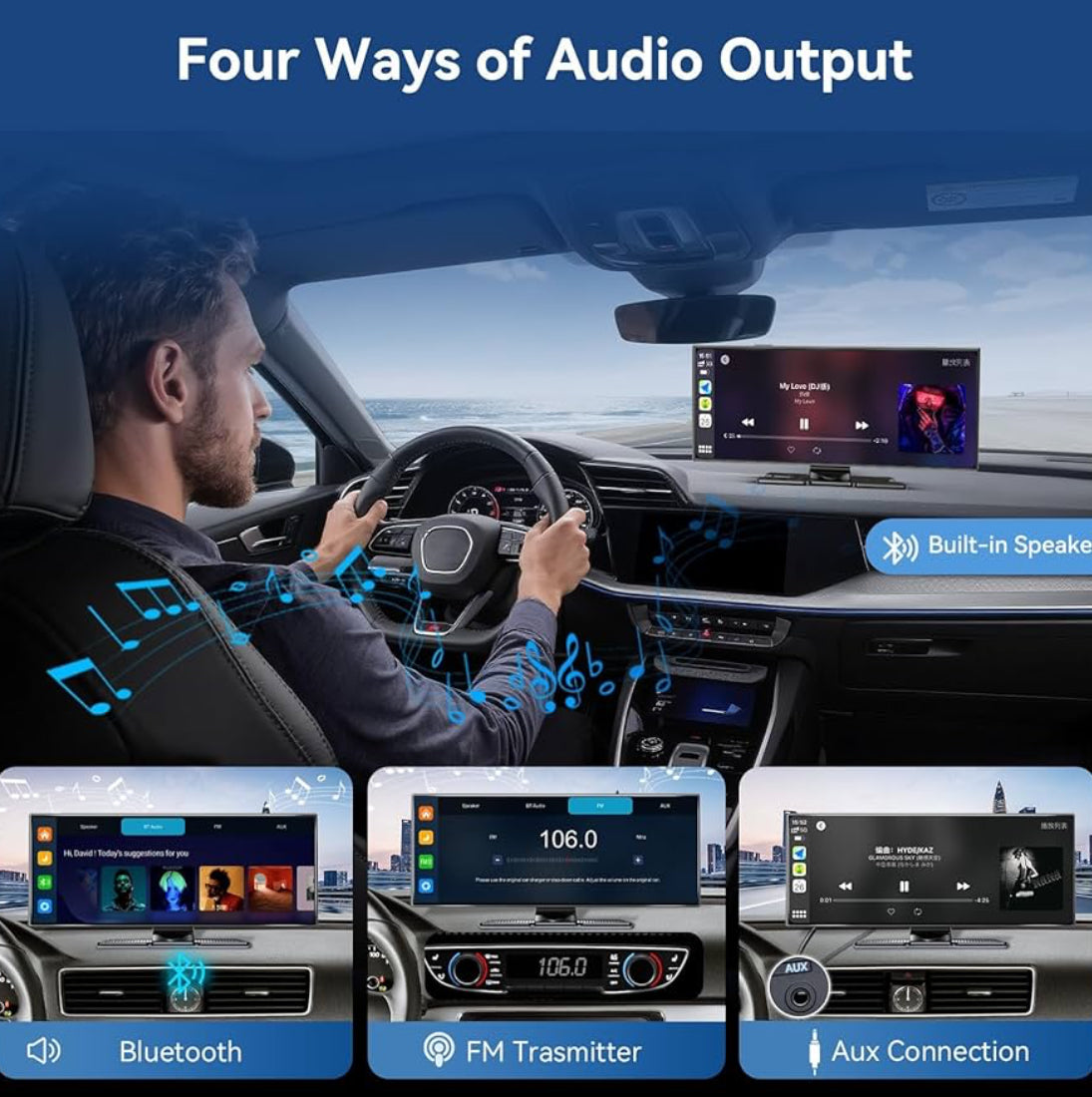 CarPlay Screen 11.5" Bluetooth, Wireless Android Auto Display w/ 4K Dashcam, 1080P Rear Cam, Bluetooth, Voice Control