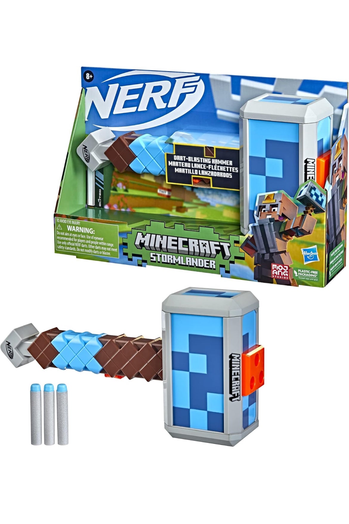 Nerf Minecraft Stormlander Dart-Blasting Hammer, Fires 3 Darts, Includes 3 Official Elite Darts, Pull-Back Priming Handle