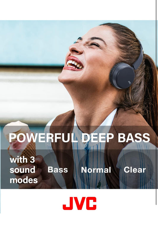 JVC Diepbas Draadlose Koptelefoon, Bluetooth 5.2, Ingeboude EQ (Bas/Helder/Normaal), Multi-puntverbinding, Stemassistent-versoenbaar, 35 Uur Batterylewe - HAS36WB (Swart)