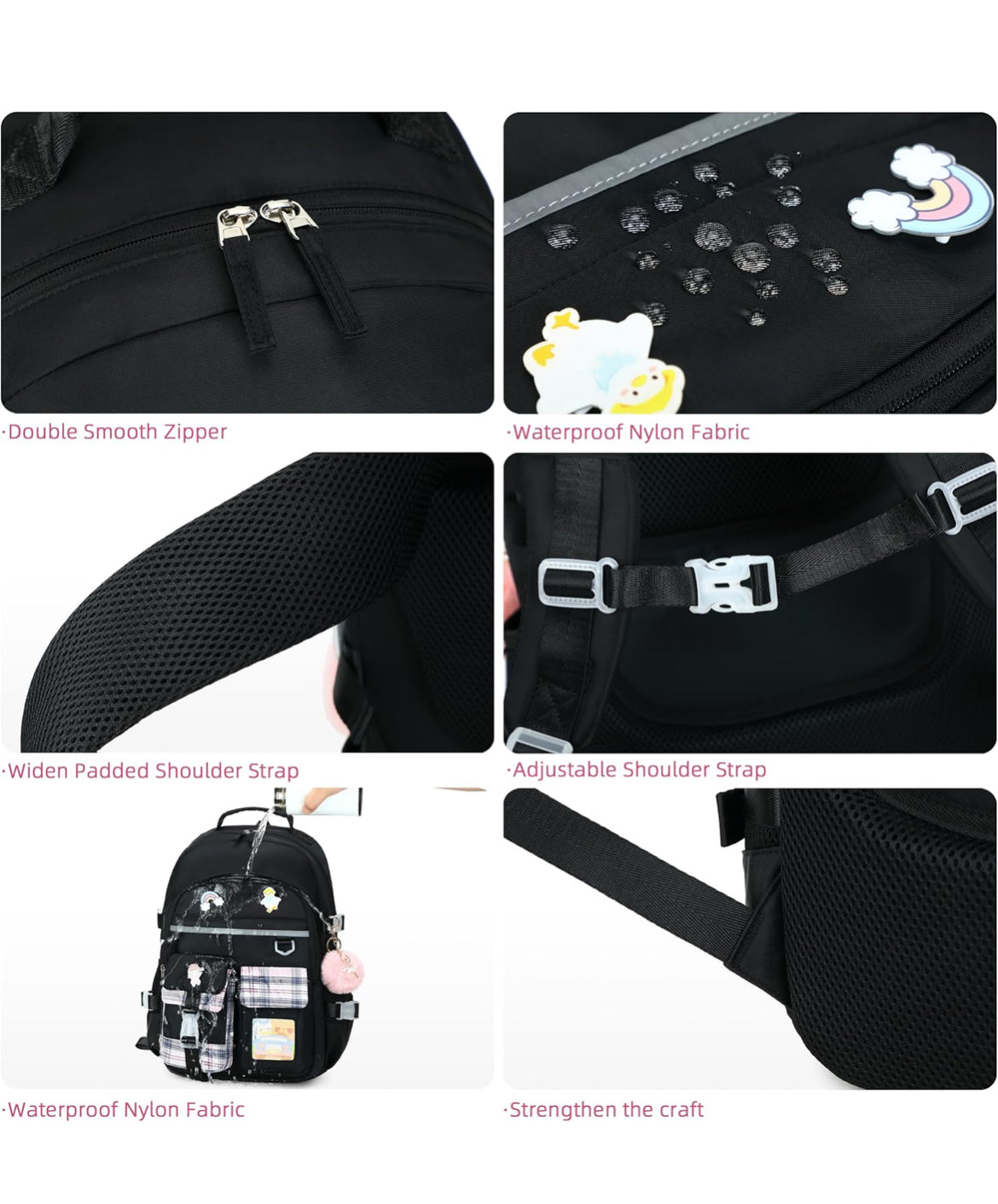 Backpack for Girls, 15.6 Inch Laptop School Bag Kids Kindergarten Elementary College Backpacks Large Bookbags for Teen Girl Women Students Casual Travel Daypacks (Black)