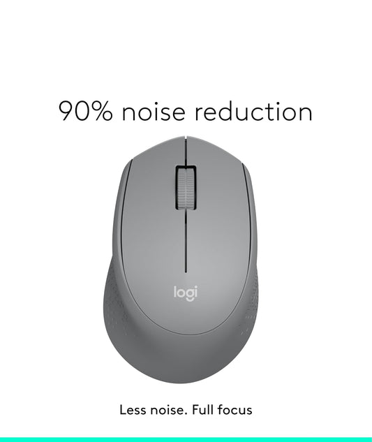 Logitech M330 SILENT Draadlose Muis, 2.4GHz met USB-ontvanger, Optiese Opsporing, Stil en Liggewig, Lang Batterylewe, vir rekenaar, Mac, skootrekenaar, Chromebook - Grys