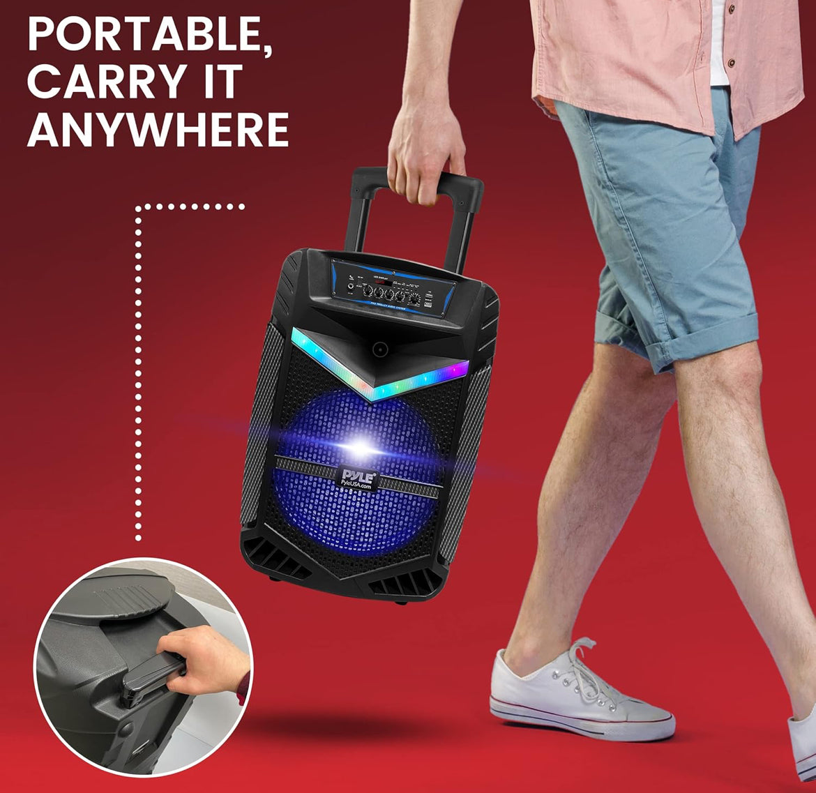 Rechargeable Portable Bluetooth 800W Outdoor Bluetooth Speaker PA System w/ 12” Subwoofer 1” Tweeter, Recording Function, Mic In Party Lights USB/SD Radio
