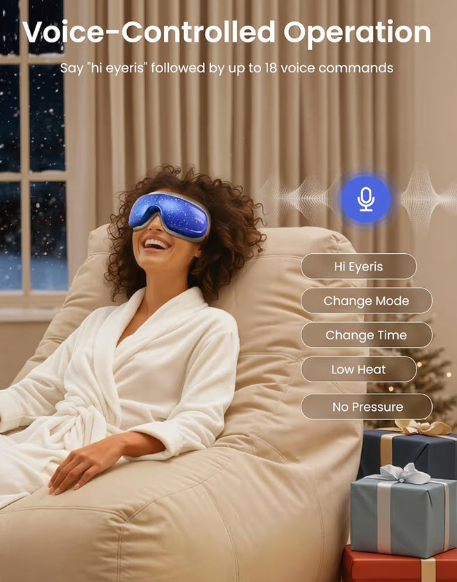 New Limited Edition Eye Massager with Heat and Cooling, Eyeris 3 Voice Control, Eye Care Sleep Mask - Blue